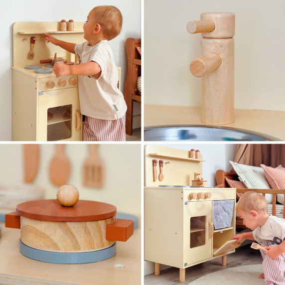 TOOKY TOY Wooden Beige Kitchen with Accessories