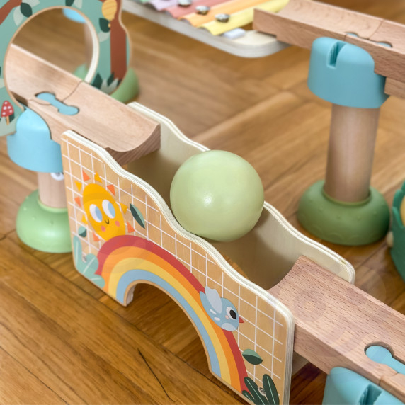 TOOKY TOY Wooden Musical Ball Track 44 Pieces Pastel