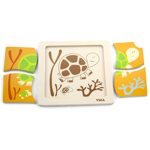 VIGA Wooden Puzzle 12 boards, 4 puzzles each, in a stand