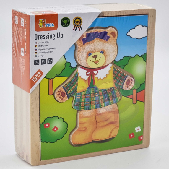 VIGA Wooden Logic Puzzle Dress Up Teddy Bear Girl