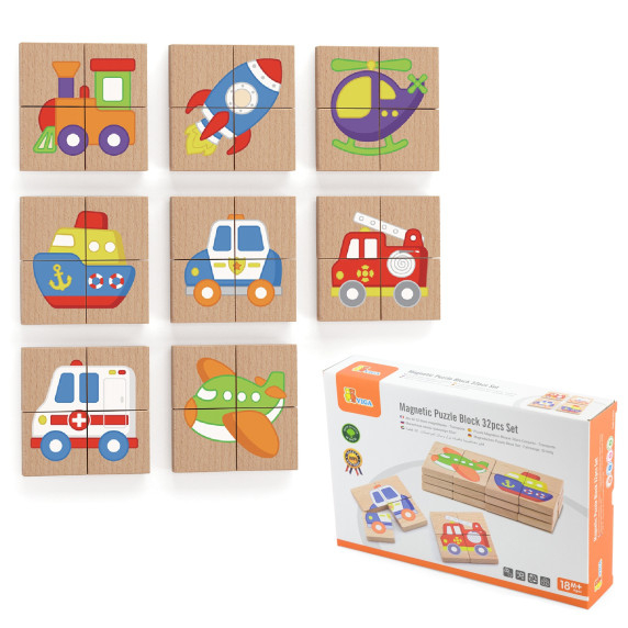 Viga Wooden Puzzle Magnetic Puzzle - Vehicles FSC Certified