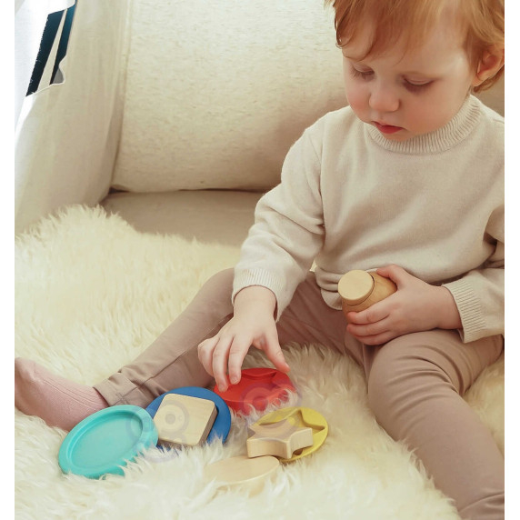 TOOKY TOY Wooden Puzzle Pyramid Shapes Teddy Bear 11 pcs.