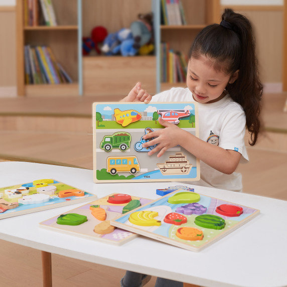 VIGA Wooden Puzzle Montessori 2-in-1 Figures Farm