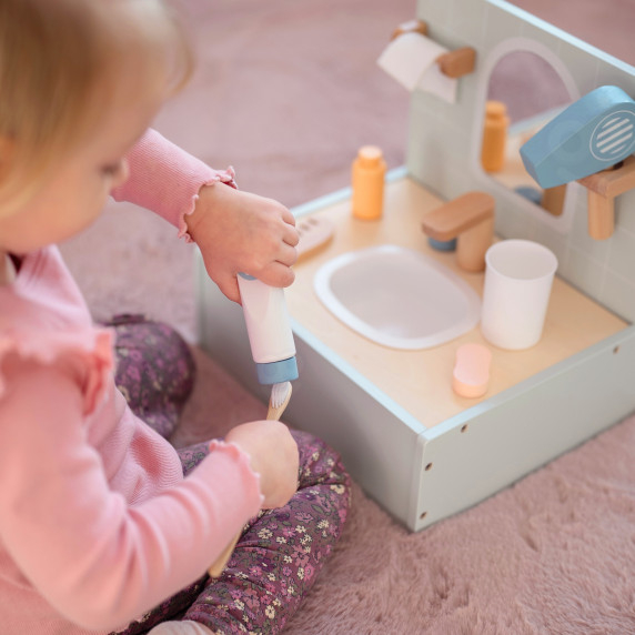 TOOKY TOY Toilet Bathroom Wooden Toilet Bathroom with Accessories