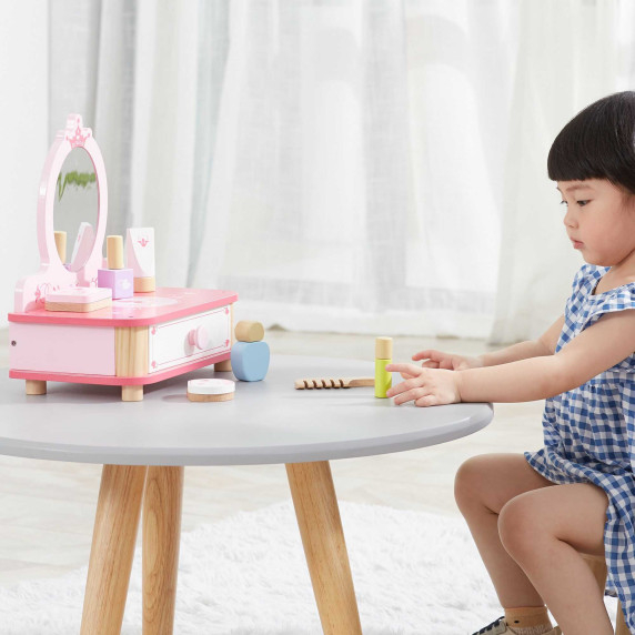 VIGA Wooden Pink Makeup Table with Mirror + Accessories