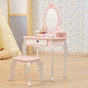 VIGA Large Wooden Dressing Table in White and Pink with Mirror and Chair