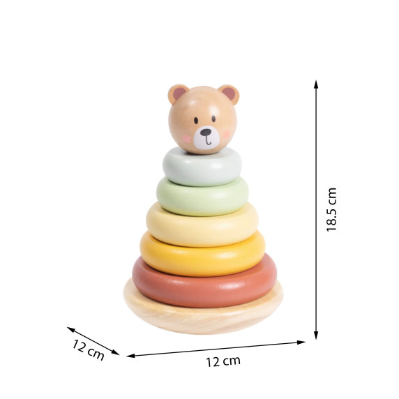 TOOKY TOY Wooden Sensory Puzzle Pyramid Teddy Bear Sensory Colorful Stacker