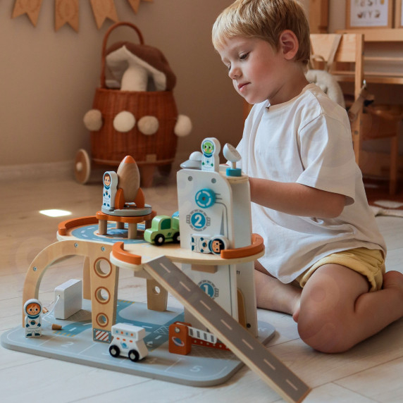 TOOKY TOY Wooden Space Parking Space Station