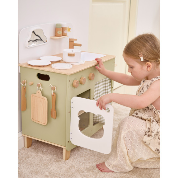 VIGA PolarB Large Wooden Kitchen with Folding Countertop + Curtain Cabinet
