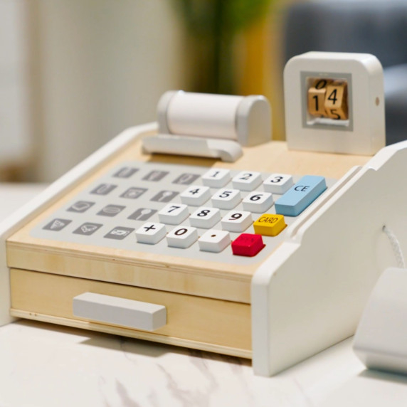 VIGA Wooden Cash Register Gray and White