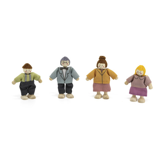 VIGA Set of Wooden Dolls with Cloth Clothes 4 pcs