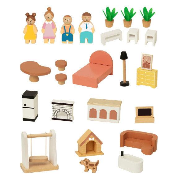 TOOKY TOY Wooden Doll House 25 Pieces