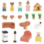 TOOKY TOY Wooden Dollhouse with Accessories and Family 20 pcs.