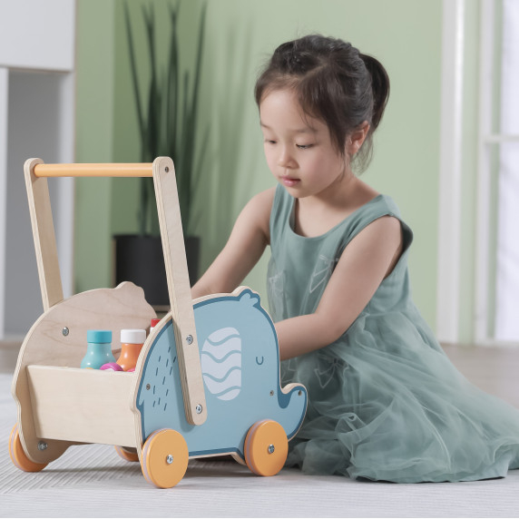 VIGA PolarB Wooden 2-in-1 Stroller, Walker, Elephant