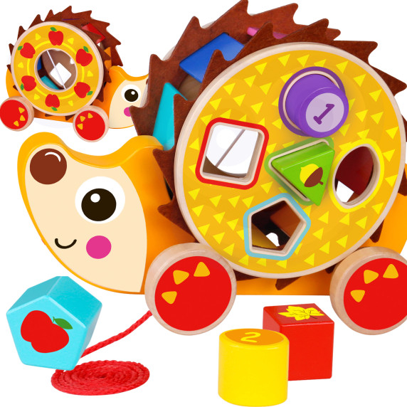 TOOKY TOY Large Wooden Hedgehog Sorter Pull-Along 2-in-1