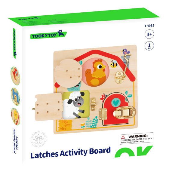 Tooky Toy Wooden Manipulative Board Opening and Closing Locks with Animals