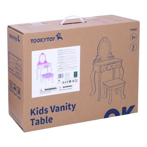 TOOKY TOY Wooden Pink Dressing Table with Chair
