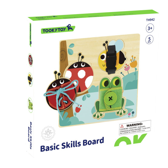 TOOKY TOY Wooden Educational Board Sorter Training Exercises String Button Buckle