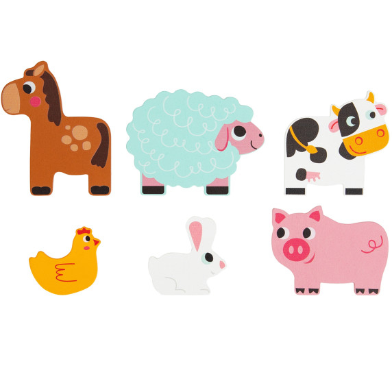 TOOKY TOY Wooden Montessori Puzzle Multilayer Board Animals on the Farm 7 pcs.