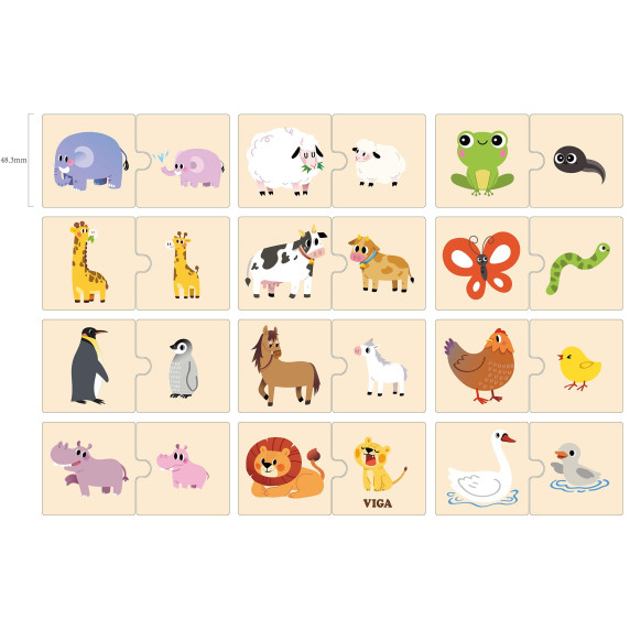 VIGA Wooden Puzzle Small and Large Animals