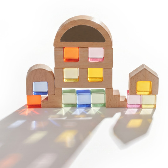 VIGA Wooden Construction Blocks with Colored Windows 32 pcs.