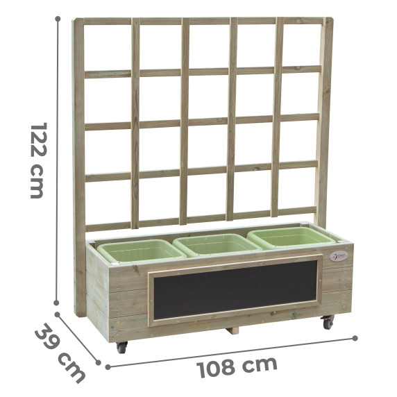 Classic World Edu Wooden Flower Stand on Wheels Garden Cart with Blackboard