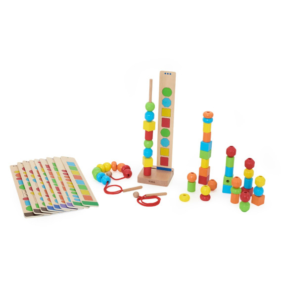 VIGA Wooden Beads for Stringing Sequencing Patterns 64 pcs 3+