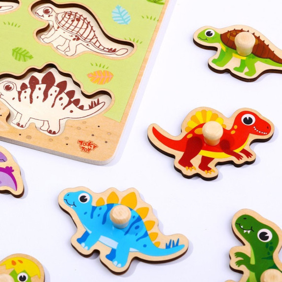 TOOKY TOY Wooden Montessori Puzzle Dinosaurs Shapes Puzzle
