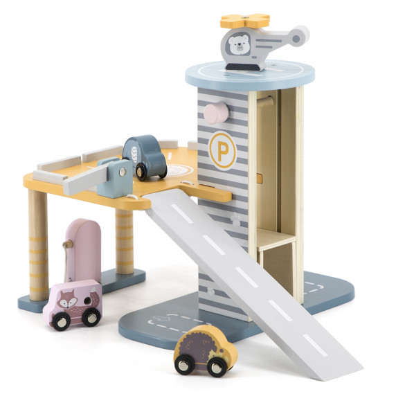VIGA PolarB Parking Garage with Helicopter and Toy Cars