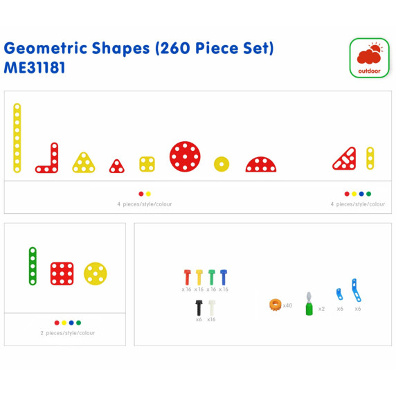 MASTERKIDZ Set of Geometric Shapes Blocks for STEM Wall Panels 260 pcs.