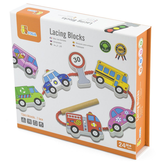 VIGA Wooden Blocks Wooden Interlacing Lace Cars