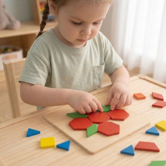 VIGA Wooden Geometric Mosaic Dienes Blocks Montessori Logical Puzzle 148 pieces