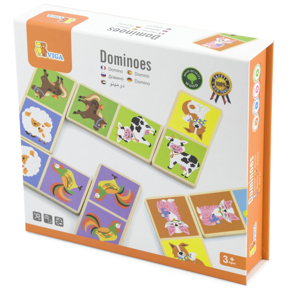 VIGA Educational Wooden Domino Blocks Farm Game 28 Pieces Montessori