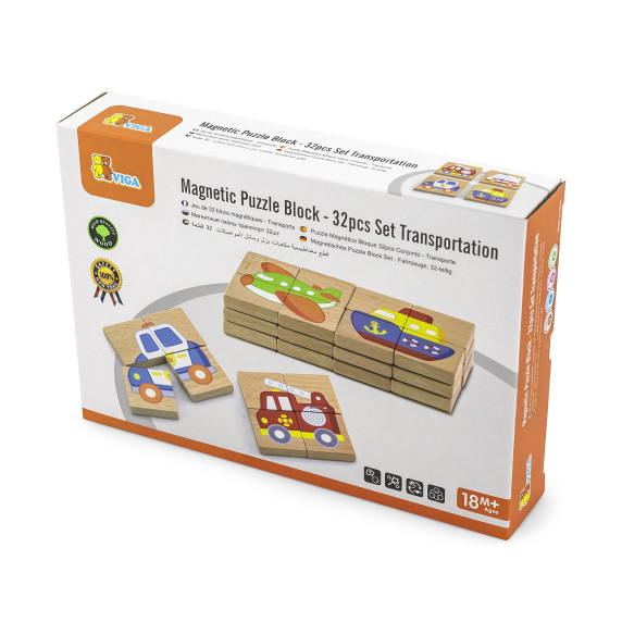 Viga Wooden Puzzle Magnetic Puzzle - Vehicles FSC Certified