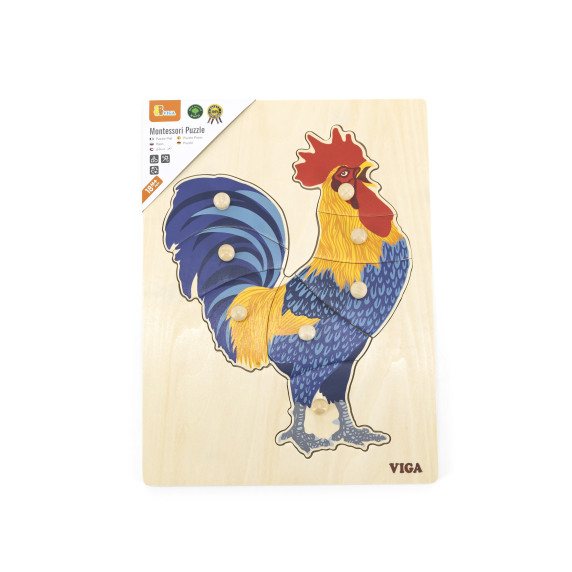 VIGA Wooden Montessori Puzzle Rooster with Pins