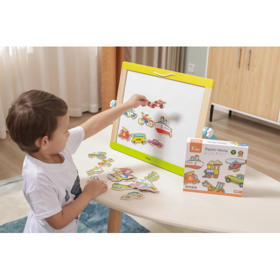 VIGA Wooden Vehicle Magnets Set