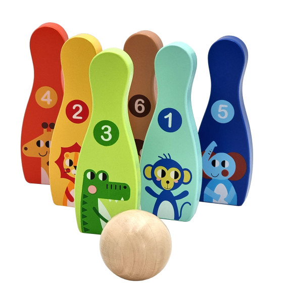TOOKY TOY Wooden Bowling for Children 6 pcs + Ball