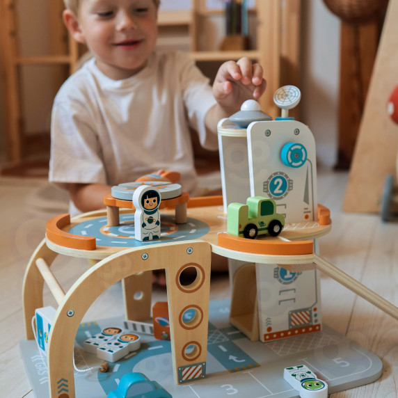 TOOKY TOY Wooden Space Parking Space Station