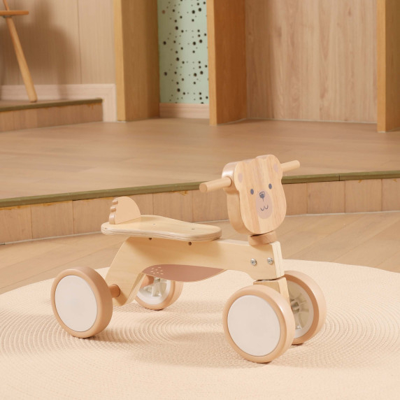 VIGA PolarB Wooden Ride-on Brown Teddy Bear with Soft Wheels