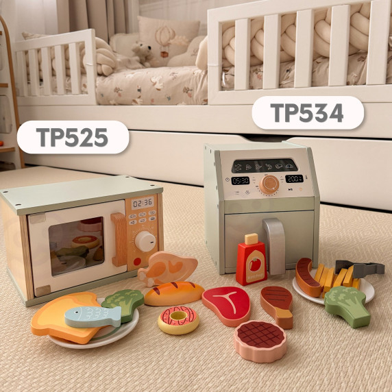 TOOKY TOY Wooden Microwave Oven Food Set