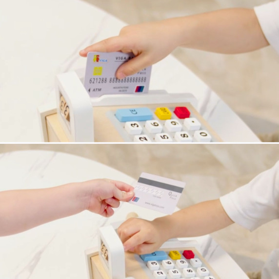 VIGA Wooden Cash Register Gray and White