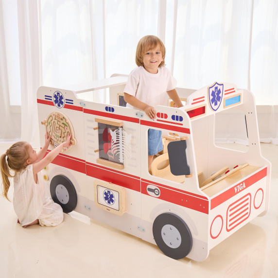 VIGA Large Wooden Ambulance Set Ambulance for Small Rescuers Accessories 25 pcs.