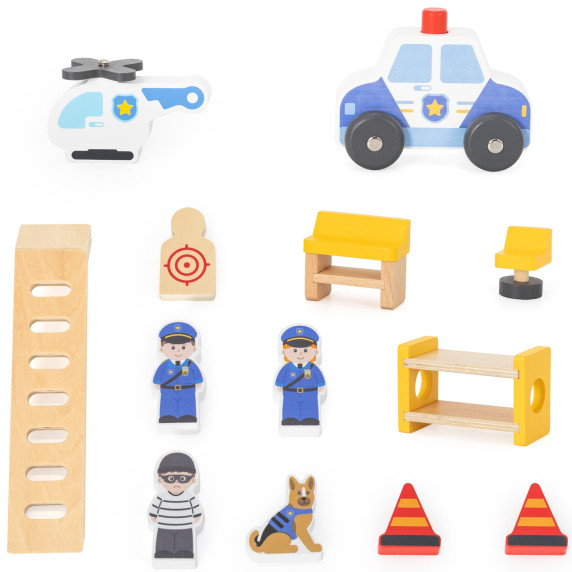 VIGA Wooden Police Station Police Car 3 levels 14 pieces