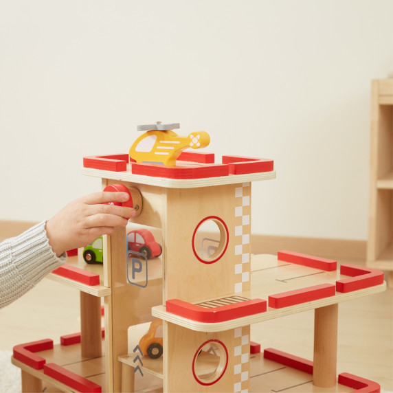 VIGA Wooden Parking for Cars with Elevator for 4 Cars and Helicopter