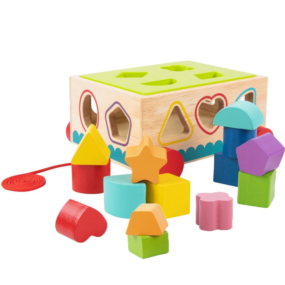 TOOKY TOY Wooden Sorter Cart Blocks 16 pcs.