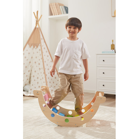 VIGA Wooden Rocker Bridge 2 in 1 Montessori Rainbow Swing
