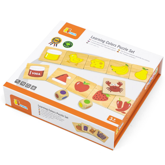 VIGA Educational Wooden Puzzle Sort Match Colors and Shapes 38 Pieces Montessori