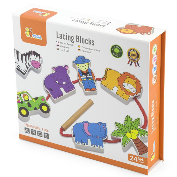 VIGA Wooden Threading Machine Intertwining Blocks Safari ZOO