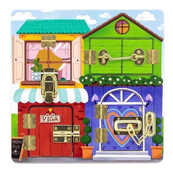 VIGA Wooden Manipulative Board for Opening Locks and Latches Montessori House
