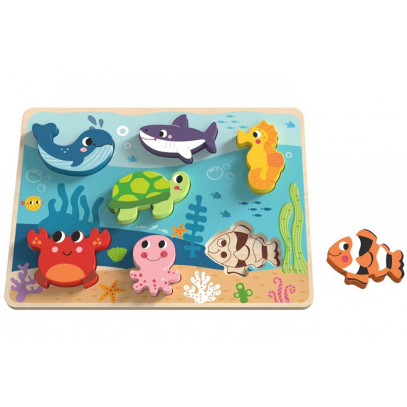 TOOKY TOY Wooden Montessori Puzzle Sea World Fish Turtle Shapes